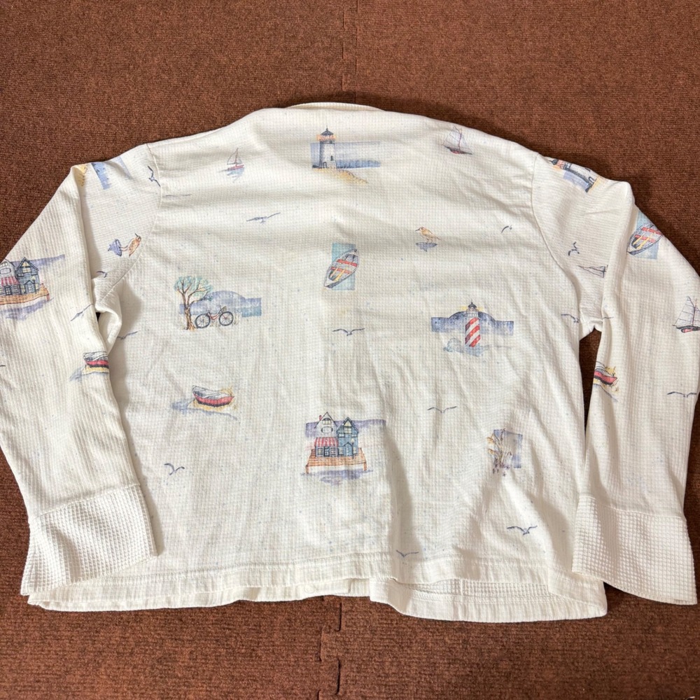 Artisans Nautical Lighthouse Waffle Knit Button Front Shirt Womens White L C+ - Picture 7 of 12